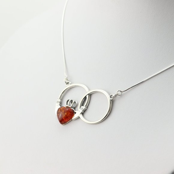 Sterling silver necklace with natural Baltic amber, heart silver necklace - Picture 2 of 16